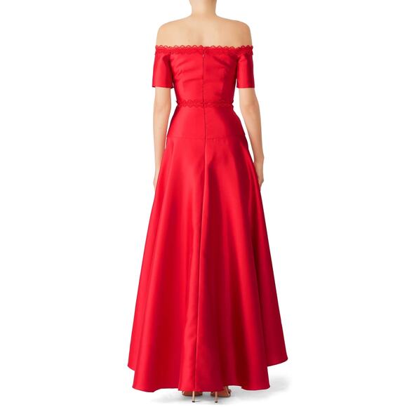 Monique Lhuillier Off Shoulder Maxi High Low Gown Dress 4 Red Wedding Guest - Picture 2 of 7